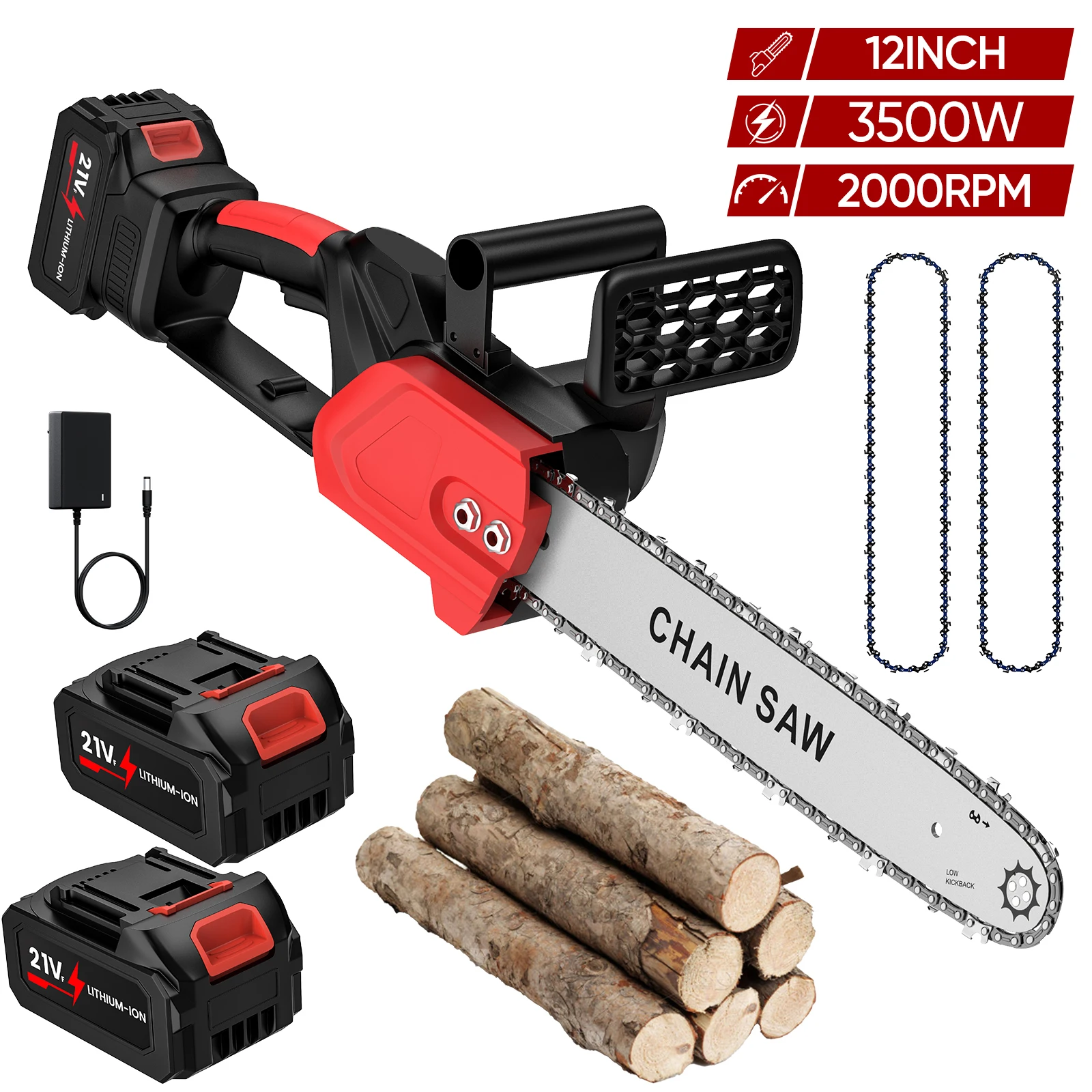 Motosierra eléctrica sin escobillas de 12 pulgadas, 3500W RPM, inalámbrica, portátil, para