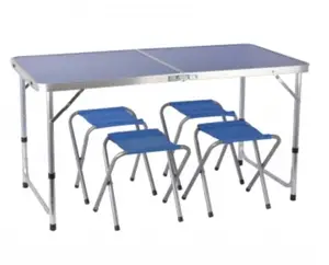 Mesa Camping con 4 Taburetes Azul