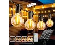 FIFlying Guirnaldas Luces Exterior Solar, 17.1M/56.1Ft Lámparas Solares de Jardín Luces con 24+1 G40 Bombillas, 8 Modos Impermeable Guirnalda Solares para Jardín, Terraza, Navidad, Fiesta