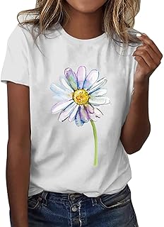 Camiseta Mujer Verano Estampado Floral Tops Manga Corta Otoño Invierno Cuello