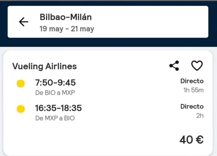 Vuelo ida y vuelta en mayo