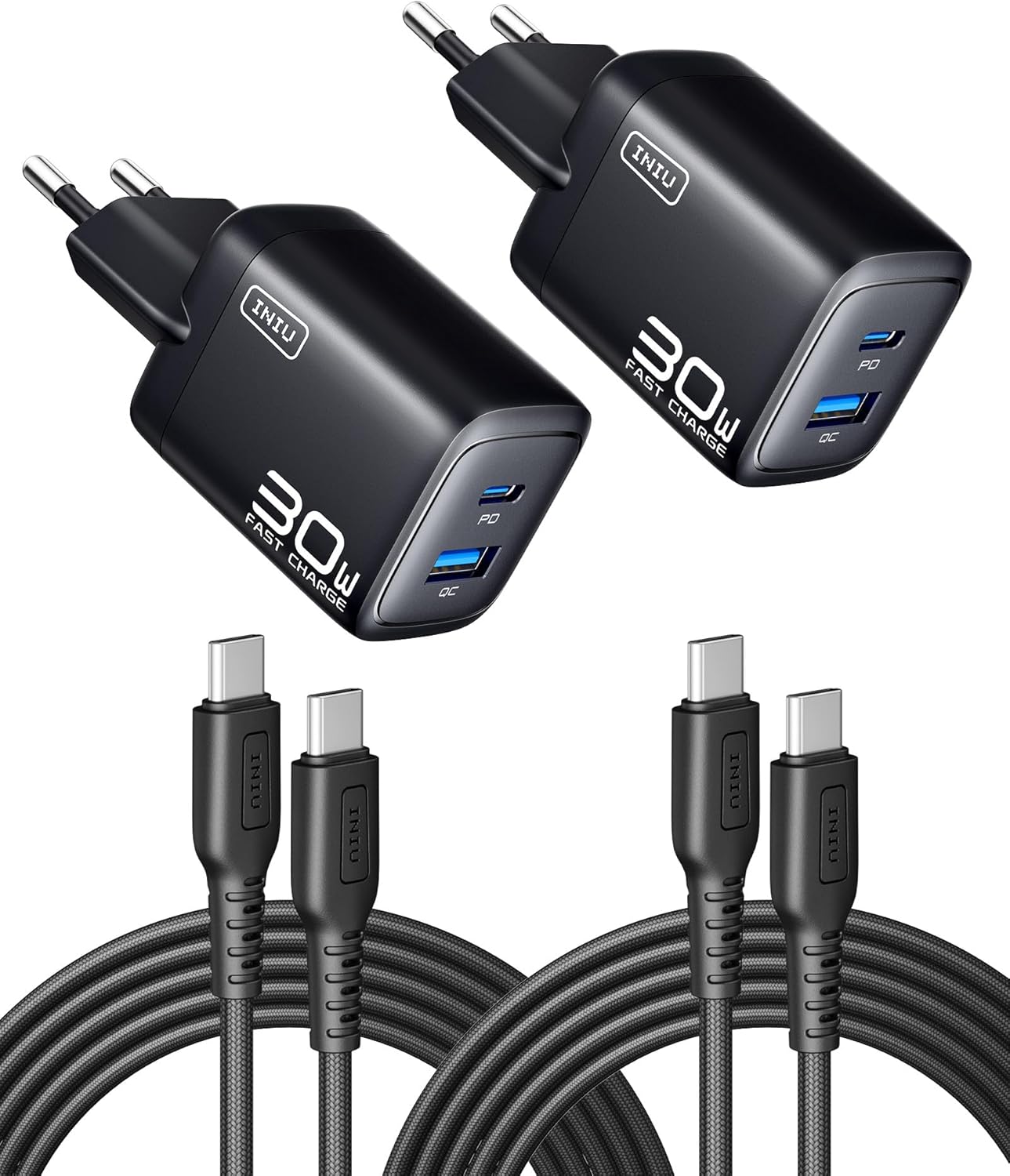 Pack 2 cargadores INIU GaN 30W + Cables