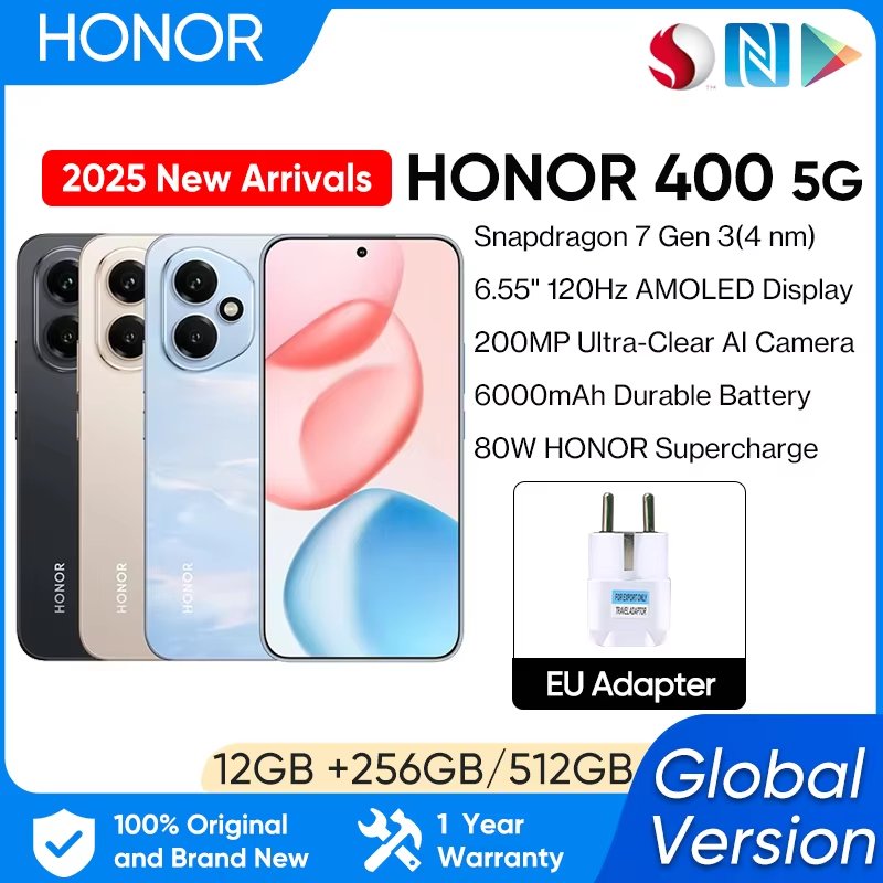 HONOR 400 5G - 8/256GB, 6 55 AMOLED, Snapdragon 7 Gen3, 200MP, 5300mAh + HONOR Headphones Lite + HONOR Watch 2 + Funda 512GB - 279.15€