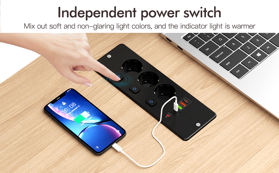 Regleta de interruptor con 3 tomas USB-A y USB-C blanco