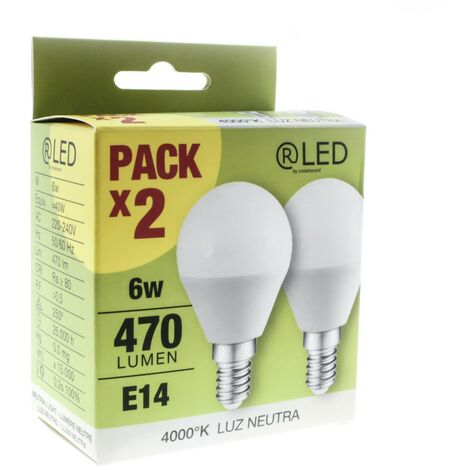 Pack de 2 bombillas LED esféricas E14 6W color cálido