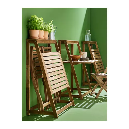 Mesa con 2 sillas plegables DJUPÖN / ASKHOLMEN marrón marrón oscuro