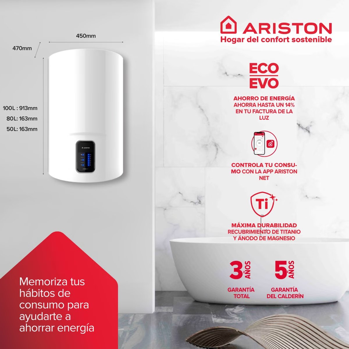 Termo eléctrico Ariston Lydos Wifi 80 litros con Filtro Antical y Soporte de pared Instafix