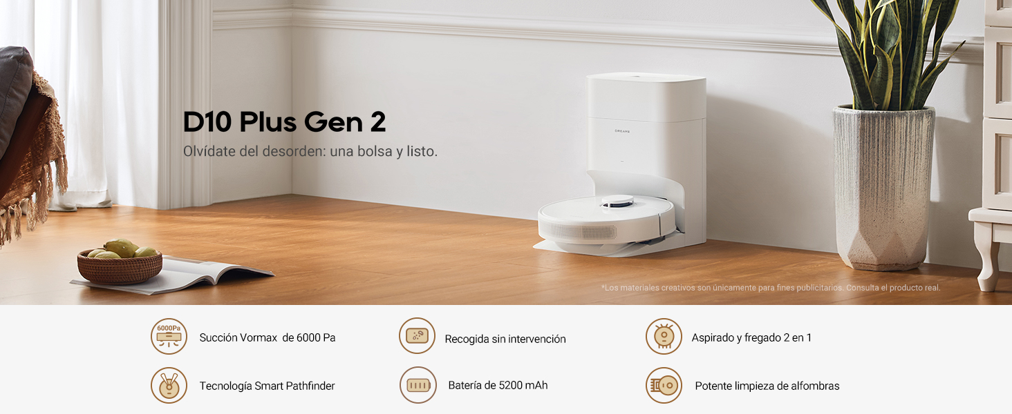 Robot aspirador Dreame D10 Plus para suelo duro y mojado
