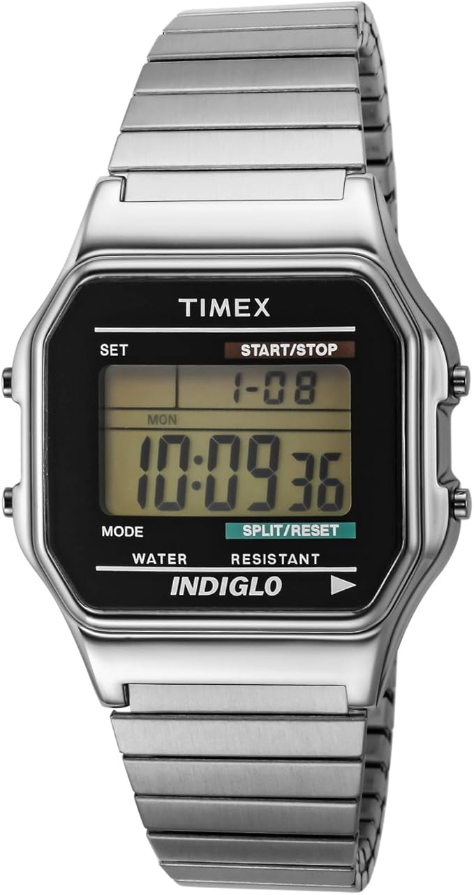 Reloj digital masculino de Timex con pulsera de acero inoxidable