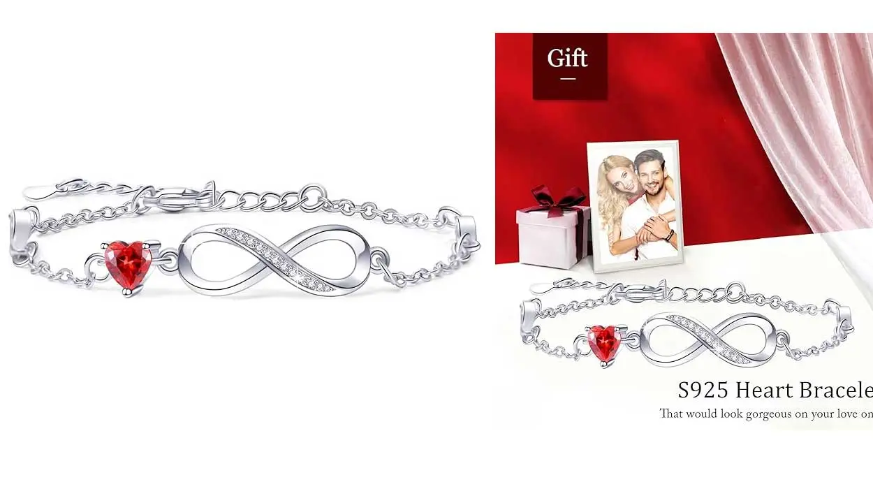 Pulsera de plata con diseño de corazón yin yang y circonitas