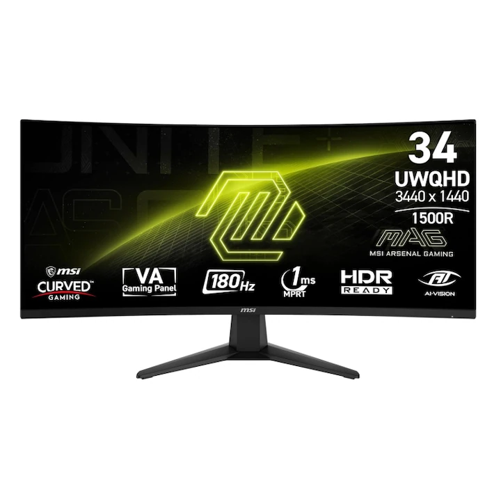 MSI mag 346CQ - Monitor 34 UWQHD, 3440 x 1440, 1500R, Gaming Monitor, VA, 180Hz,1ms, HDR Ready, Eye Care, HDMI 2.0b, DP 1.4a, Sin Marcos · Amazon - 18