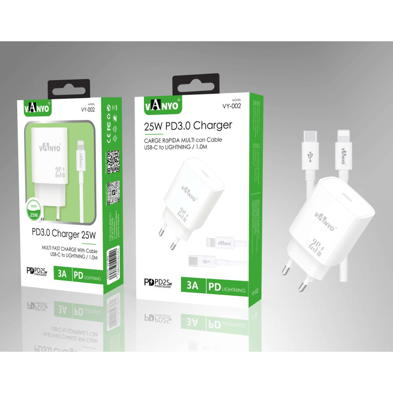 Cargador Carga Rapida 25W con Cable Lightning de 1M