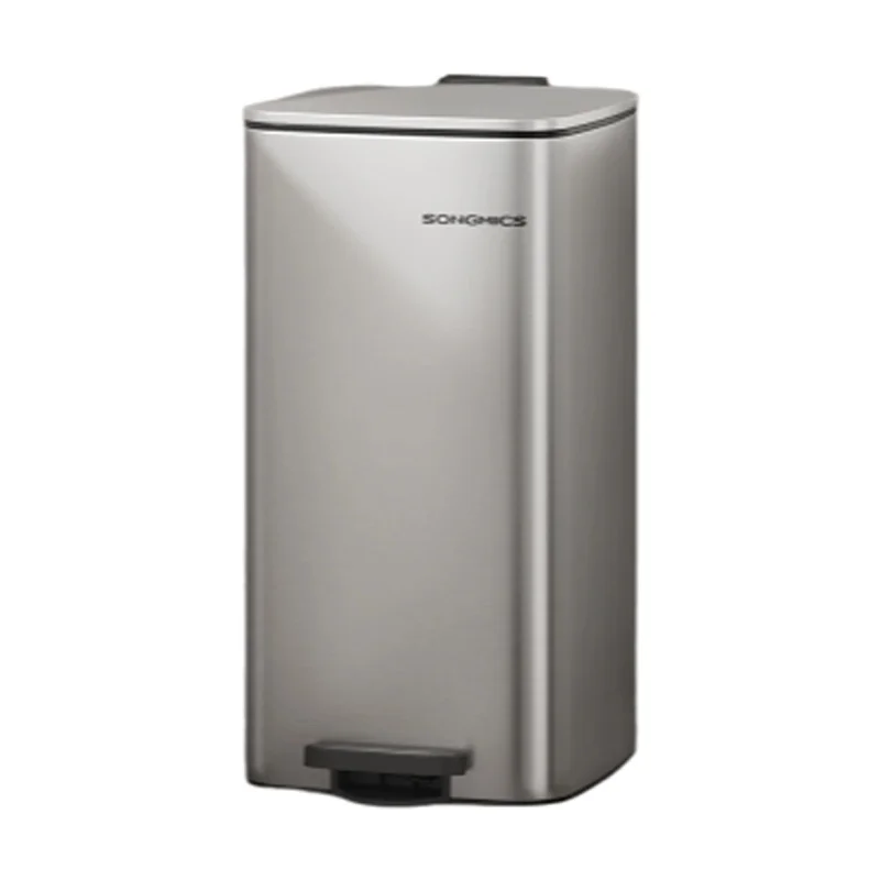 SONGMICS-papelera de cocina de 8 galones con Pedal de acero, cubo interior, cierre suave y se mantiene abierto, color plateado metálico, 30 L，Beige Arena/Negro Tinta