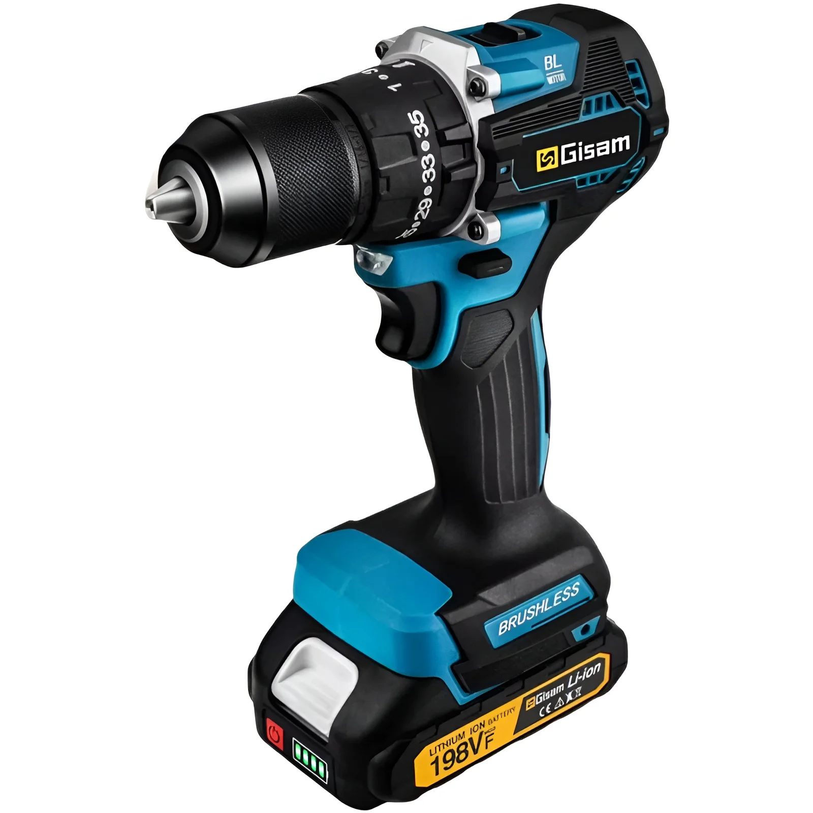 Gismis 65N.m 13MM 35 + 3 Torque Taladro de impacto eléctrico sin escobillas Destornillador eléctrico inalámbrico Herramienta eléctrica para Makita 18V Pin de batería