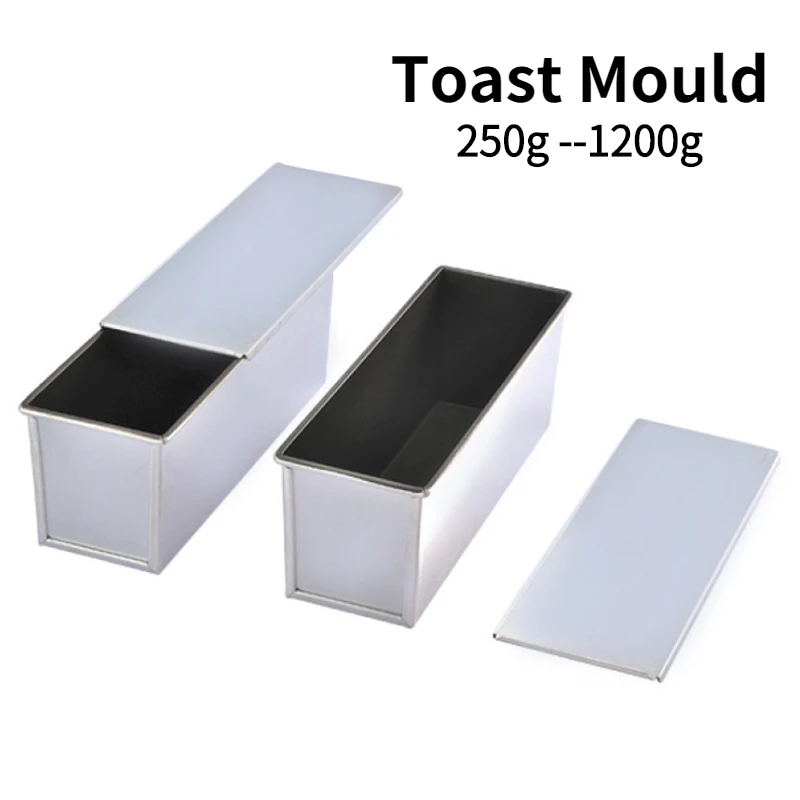 250g/450g/600g/750g/900g/1000g aleación de aluminio revestimiento antiadherente negro cajas para tostadas pan molde para pasteles herramienta para hornear con tapa
