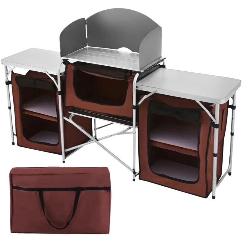 SucceBuy-armario de mesa de cocina para acampar al aire libre, estante de almacenamiento de cocina plegable, soporte de aleación de aluminio en forma de X para barbacoa y Picnic