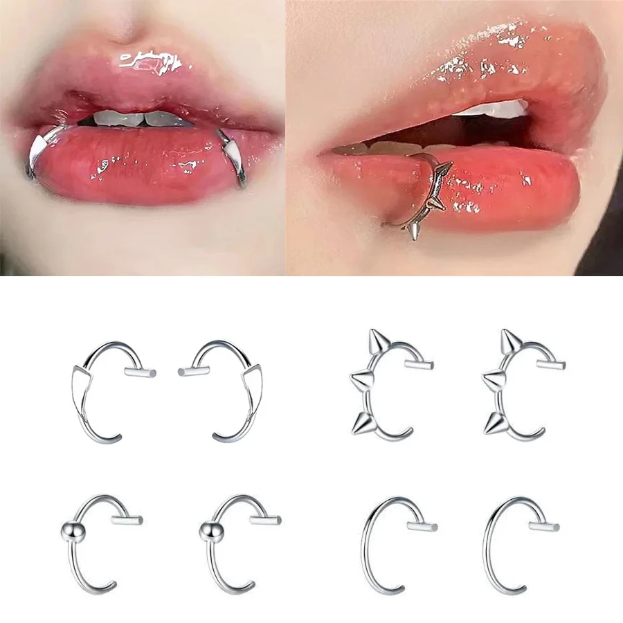 2 uds moda 10mm Acero inoxidable Punk Clip en Piercing falso envoltura para la nariz anillos para labio Unisex anillo para la nariz mujeres hombres Tusk joyería para el cuerpo
