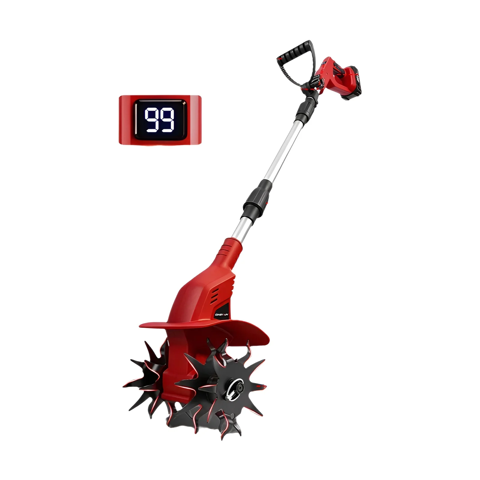 ONEVAN Rotocultivador Eléctrico Inalámbrico de 1600W, Cultivador, Cortacésped, Escarificador, Herramienta de Jardín Compatible con Batería Makita