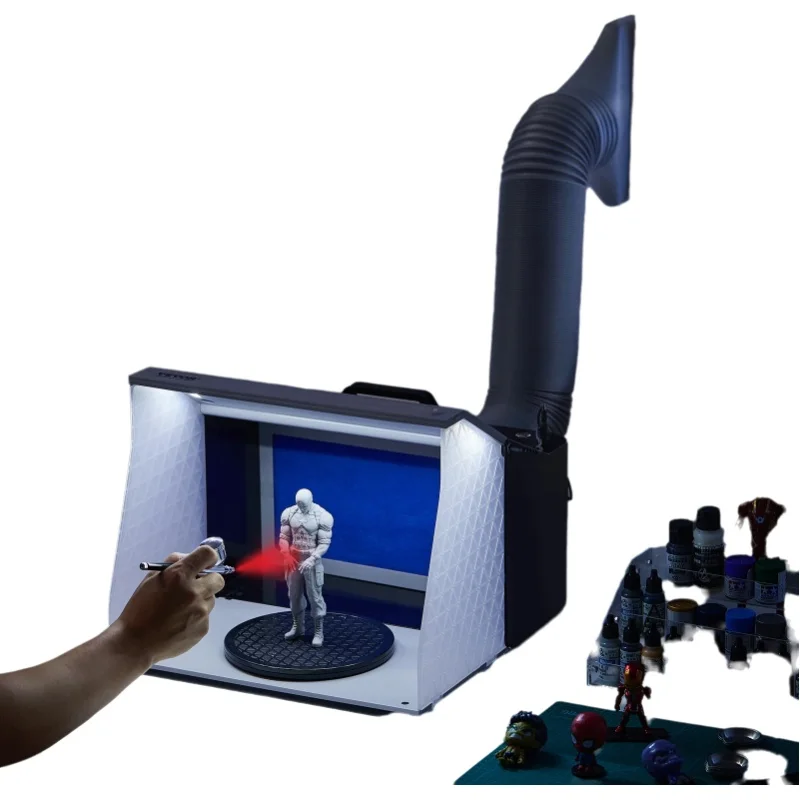 SucceBuy Cabina de pulverización de aerógrafo Kit de cabina de pulverización de pintura de aerógrafo portátil para Hobby con 4 ventiladores de escape duales potentes con luz LED