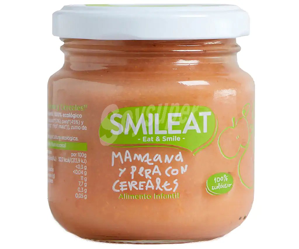 2x Smileat - Tarrito de Frutas Ecológicas con Pera, Ciruela y Plátano