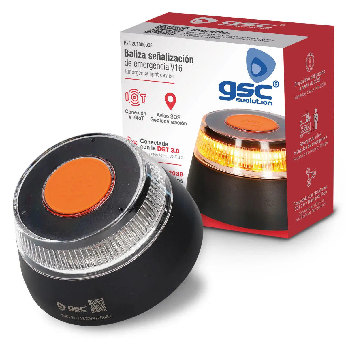 Luz de Emergencia V16 Homologada por la DGT, Conexión DGT 3.0, Autenticación por Geolocalización, Hasta 2038
