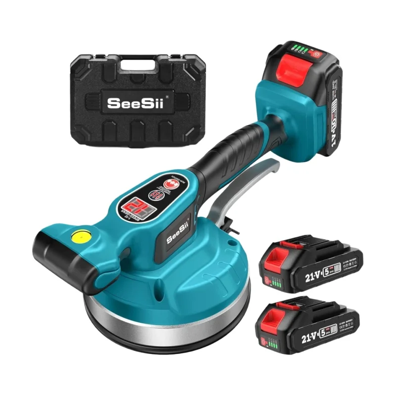 Herramienta de vibración de azulejos Seesii, máquina niveladora de vibrador de azulejos inalámbrico, gran succión de 160mm, agarre fuerte, herramientas de azulejos de 12 velocidades para suelo
