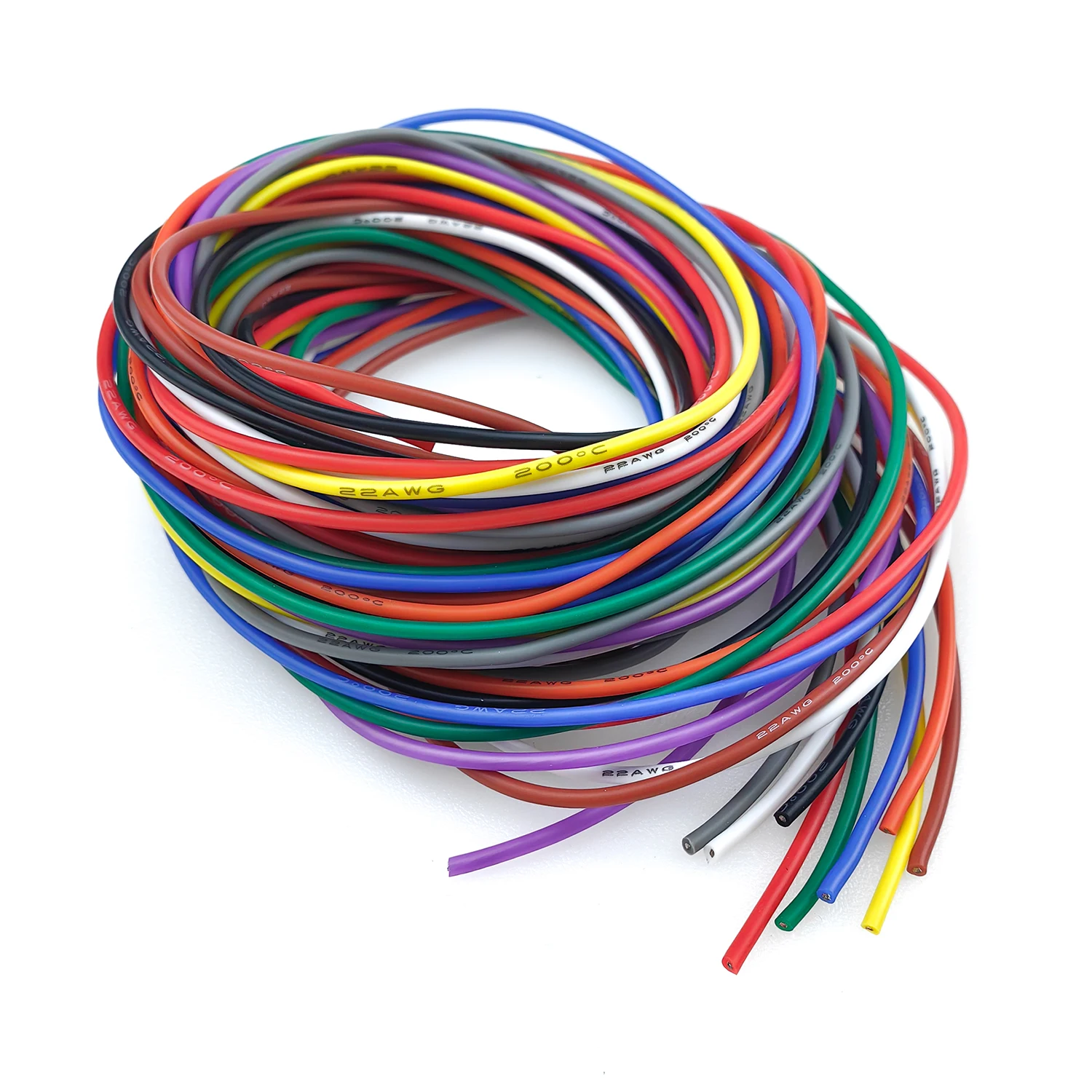 Cable eléctrico de silicona de calibre 16-18-20-22-24-26-28-30, 10 colores, 10 pies, cada Color, 22 AWG, Kit de cables de conexión de cobre estañado trenzado