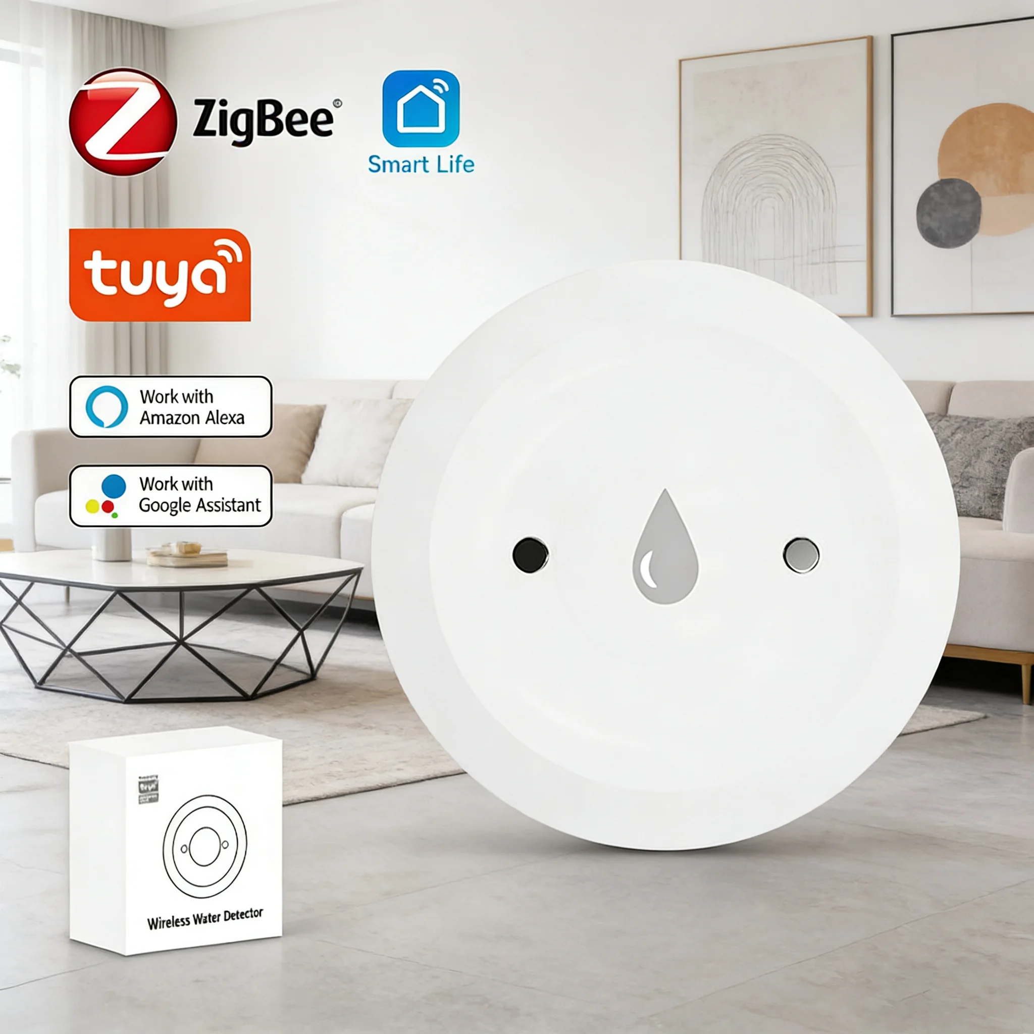 Sensor de fugas de agua inteligente Tuya ZigBee, alarma de inundación, monitoreo remoto por aplicación