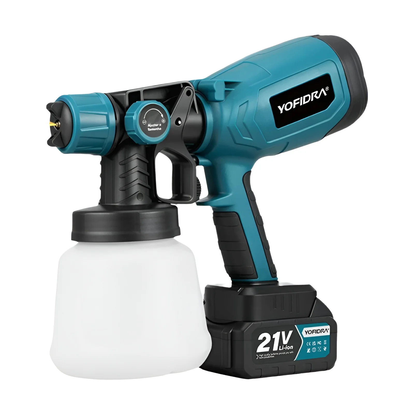 Pistola de Pintura Eléctrica YOFIDRA de 1000 ml, Pulverizador Inalámbrico para el Hogar, Automóviles, Muebles, Recubrimiento de Acero, Aerógrafo para Batería Makita de 21 V