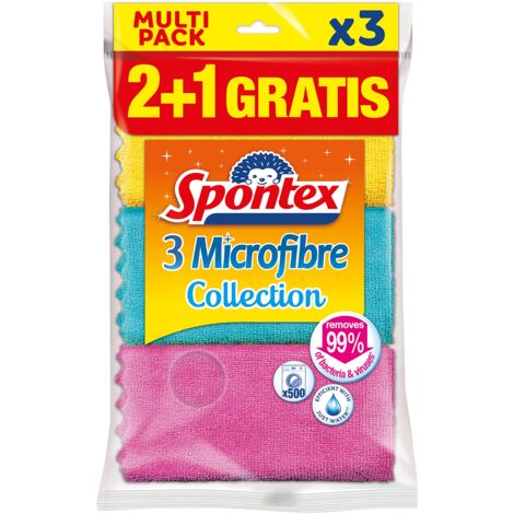2 Packs. 6 Unidades Spontex MF Collection 2+1 Microfiber Cloth, Multicolor