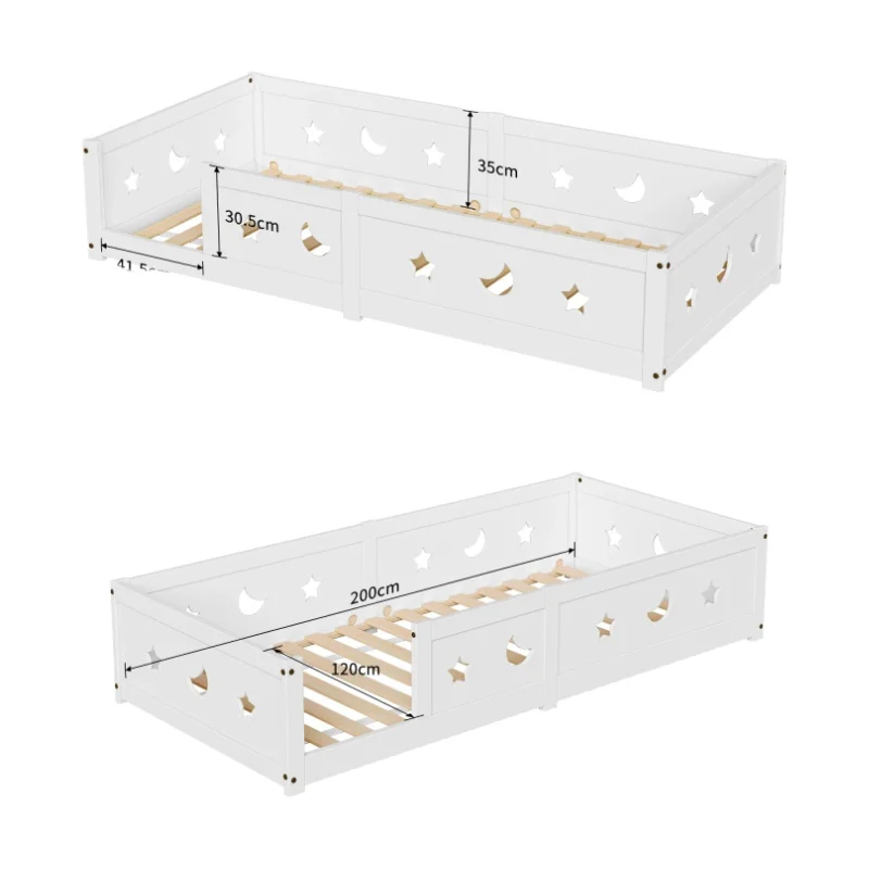 Cama Infantil RosahqndaKids, Cama Montessori de Madera Maciza con Protección Anticaídas
