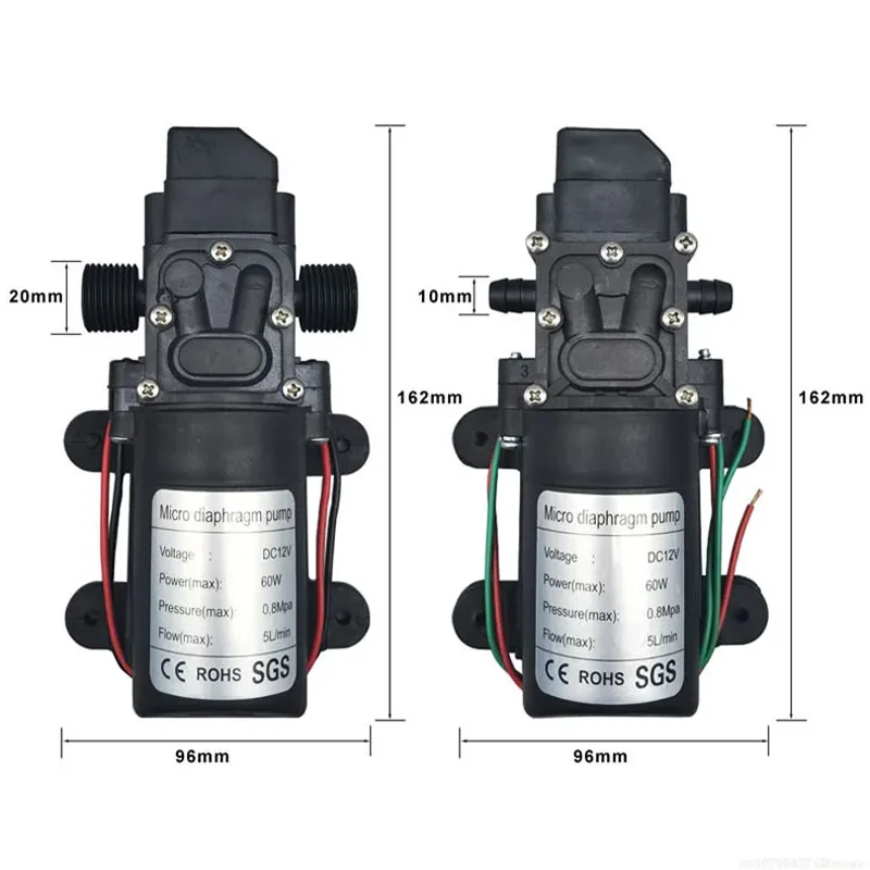 Mini Bomba de Diafragma Eléctrica de 120 PSI, 60 W, 5 L/Min, Alta Presión, CC 12 V, Autocebante, para Lavadora, Pulverización de Pesticidas