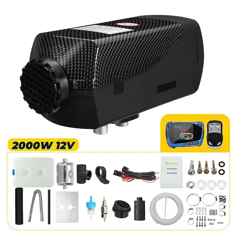 Calentador de Aire Diésel 2KW 12V con Silenciadores, Panel LCD y Control Remoto para Camiones