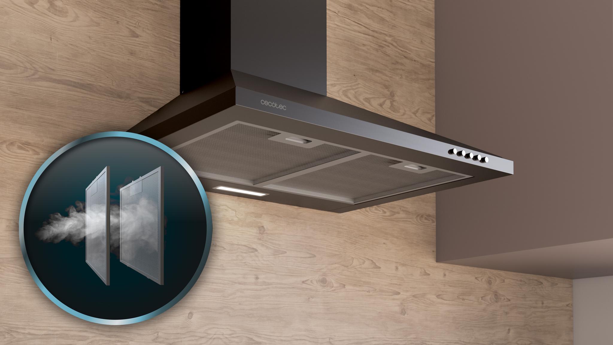 Extractora de humo Cecotec piramidal 70cm, A+++ 449,5m³/h, Control Gestual