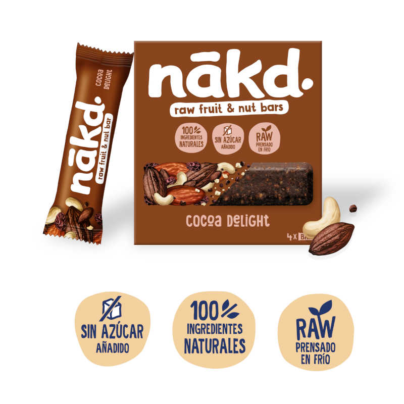 2 Packs de 18 x 35g Nākd. Cocoa Delight - Barritas Raw de Fruta y Frutos Secos