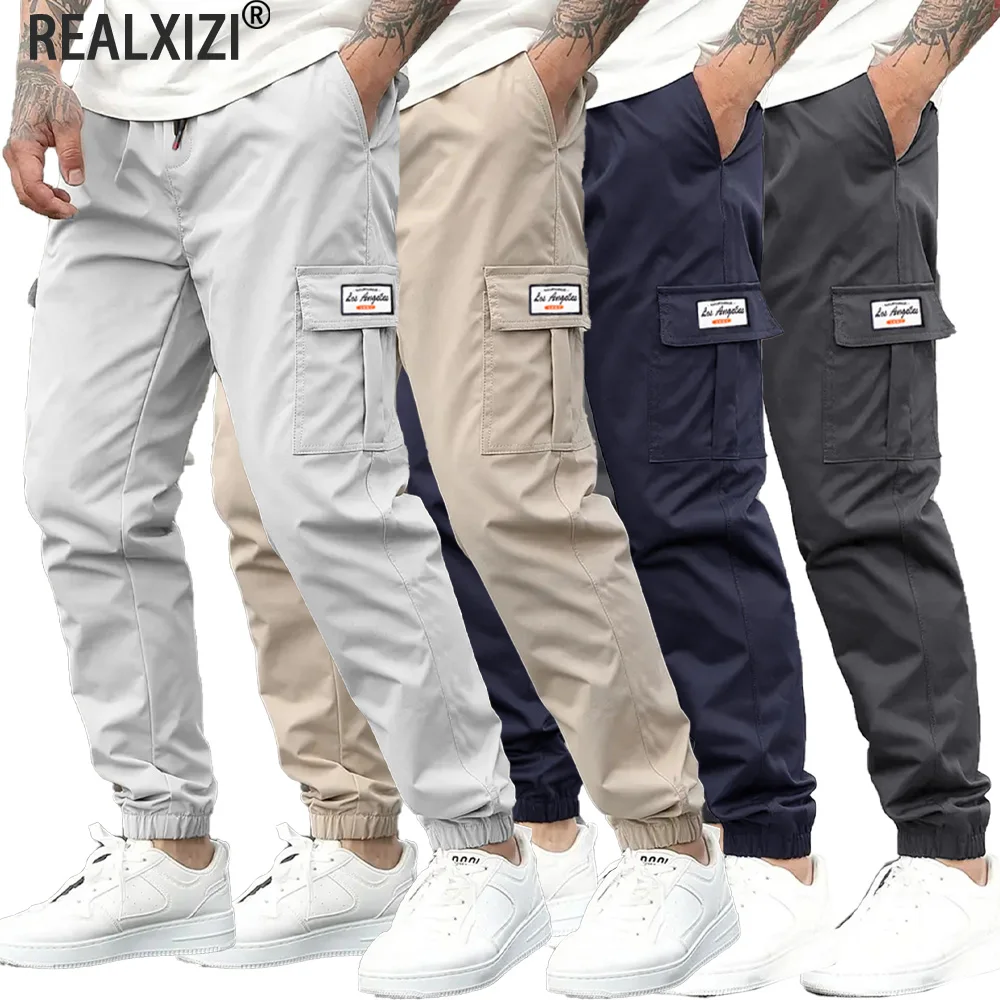 Pantalones Cargo Casuales de Primavera para Hombre, Deportivos con Cintura Elástica y Cordón