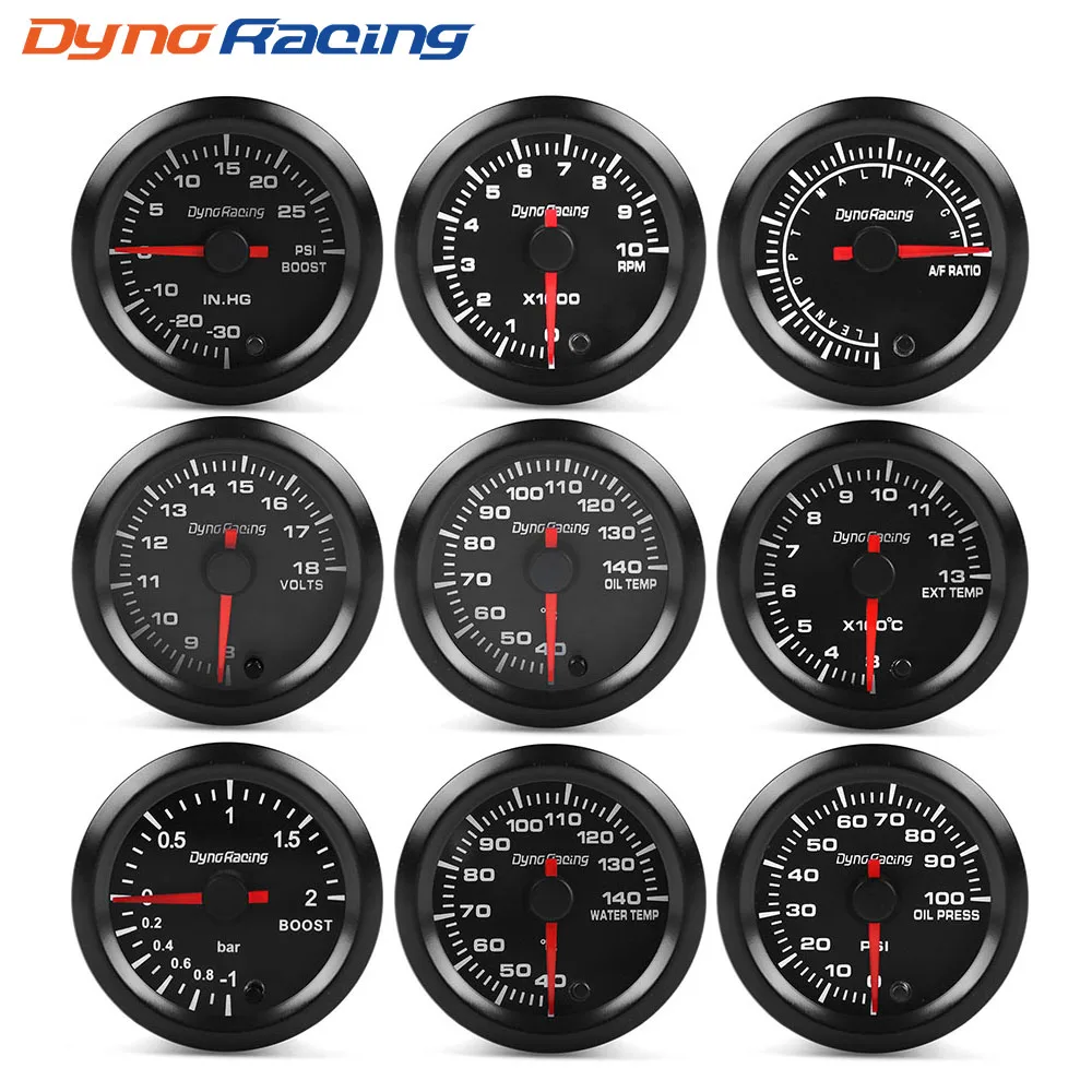 Dynoracing-Indicador de niveles, pieza de coche que indica la velocidad, temperatura del agua, presión de aceite, relación aire-combustible, voltímetro EGT, tacómetro, medidor de RPM, 2", 52mm, 7 colores