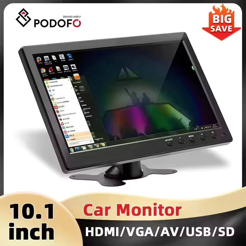 Monitor de coche 10,1 pulgadas con pantalla TFT LCD HD