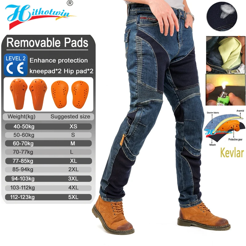 Kevlar pantalones vaqueros para hombre de motocicleta