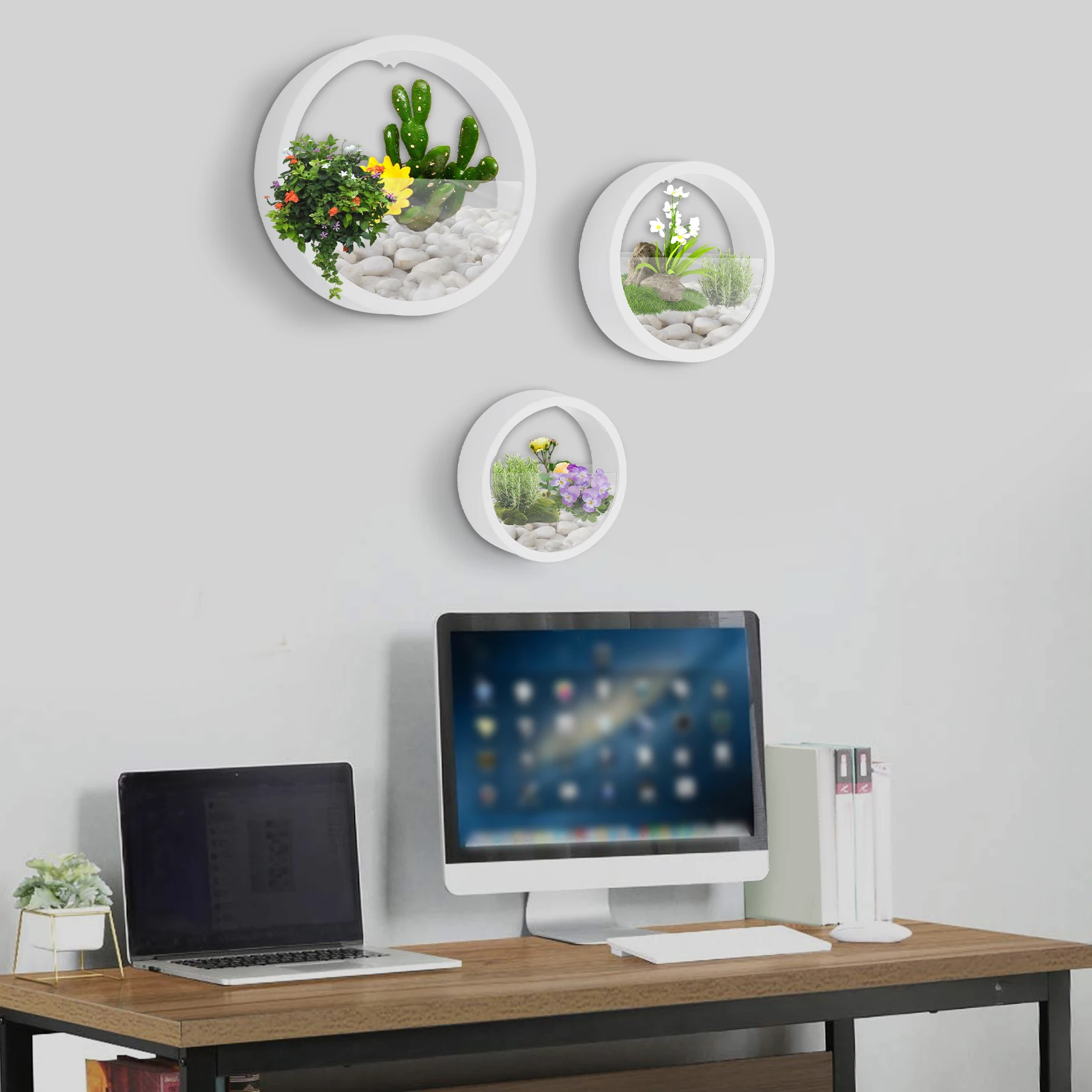 Juego de 3 Macetas Redondas para Colgar en la Pared