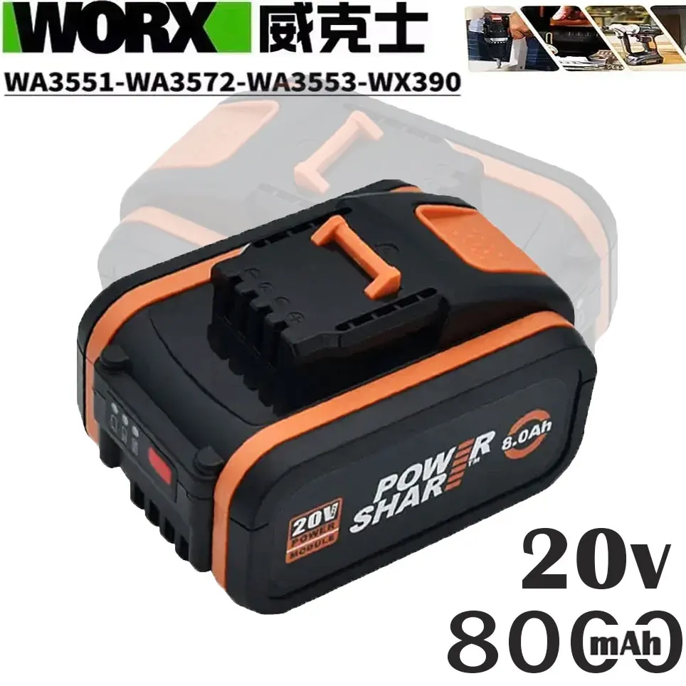 Batería de Litio Recargable Worx 20V 8.0Ah WA3553 WA3551 WA3553.1 WA3570 para