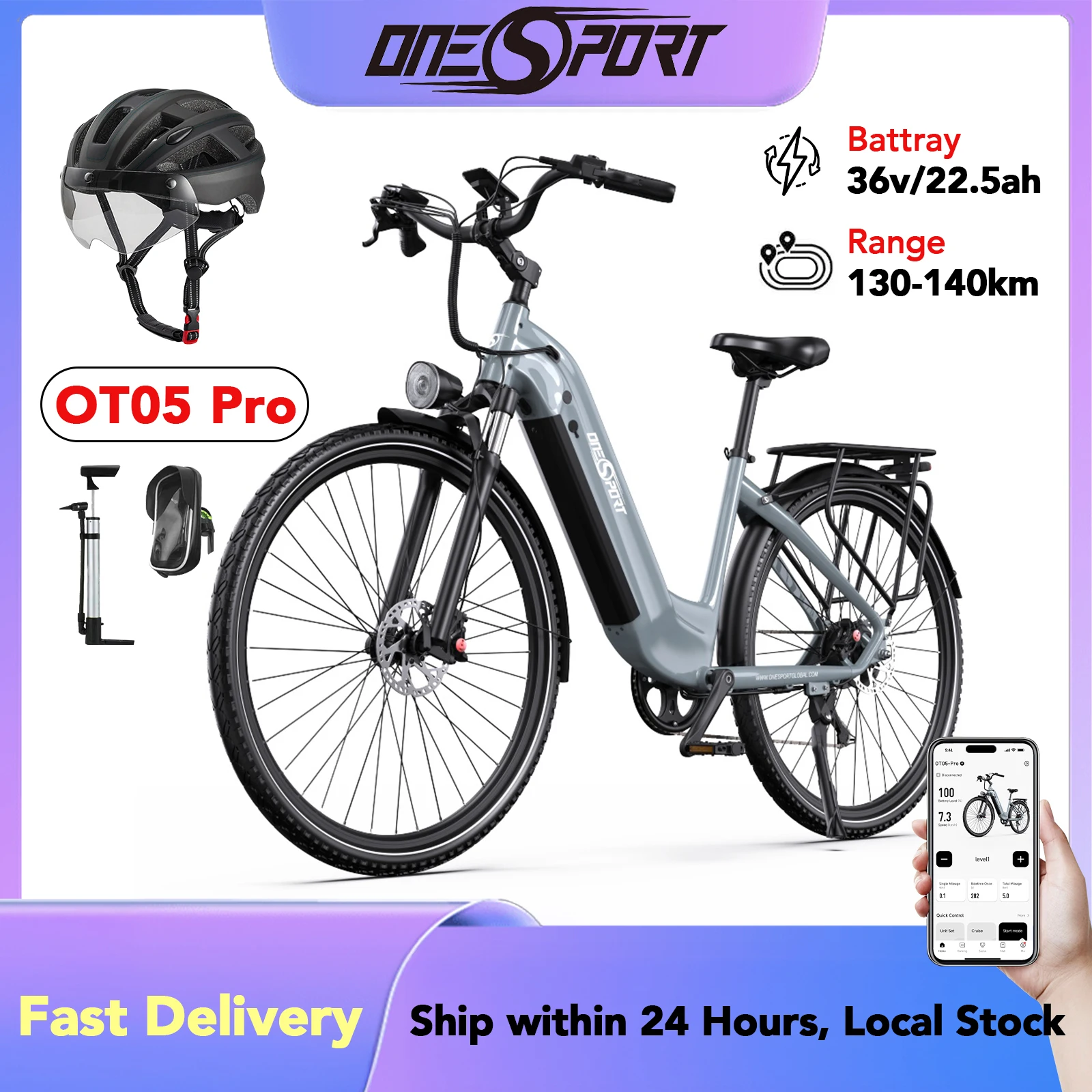 ONESPORT OT05 PRO Bicicleta Eléctrica para Adultos, 250W, Batería 36V 22.5Ah