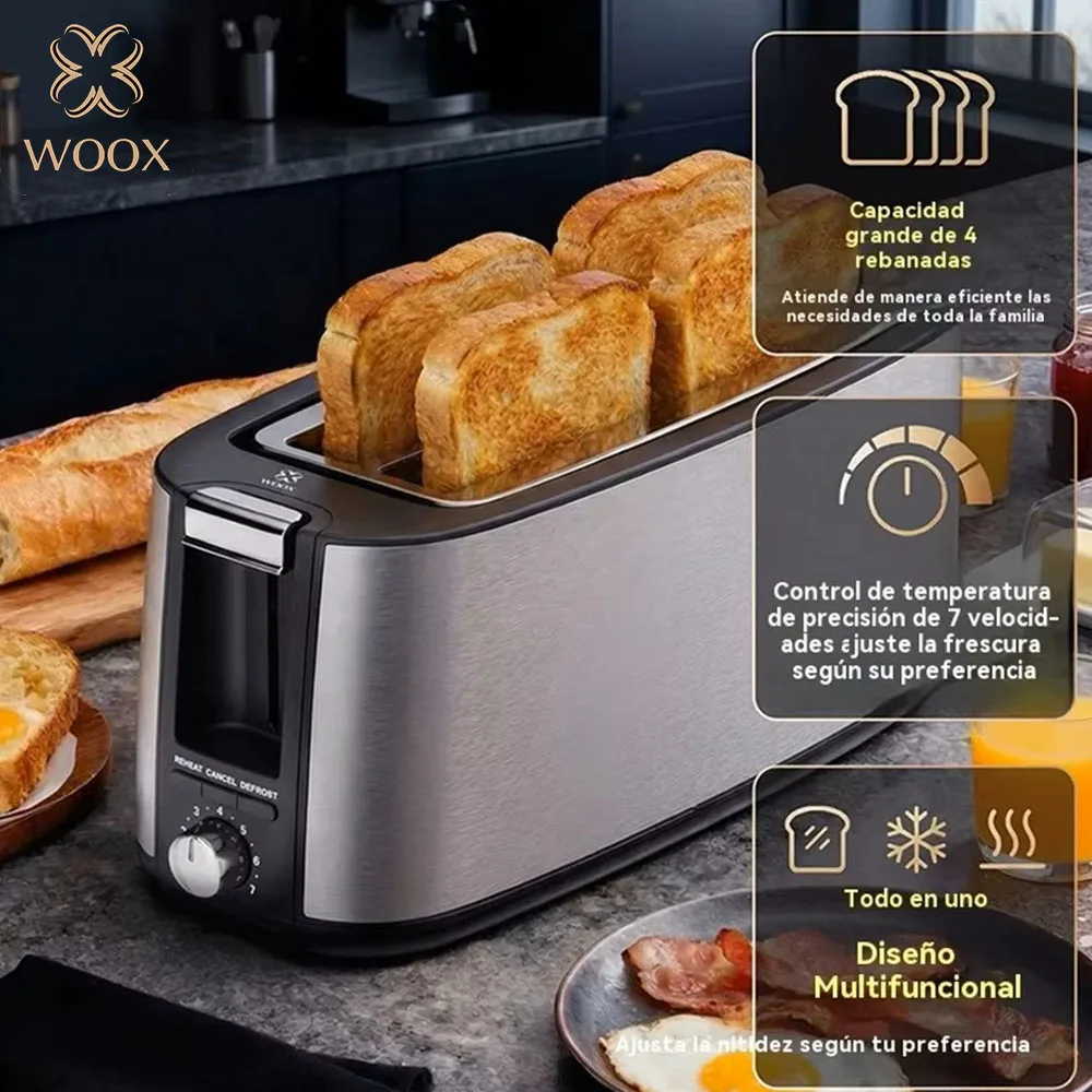 Tostadora eléctrica de pan de 1000W,7 niveles, para desayunos,4 rebanadas anchas,descongelación y