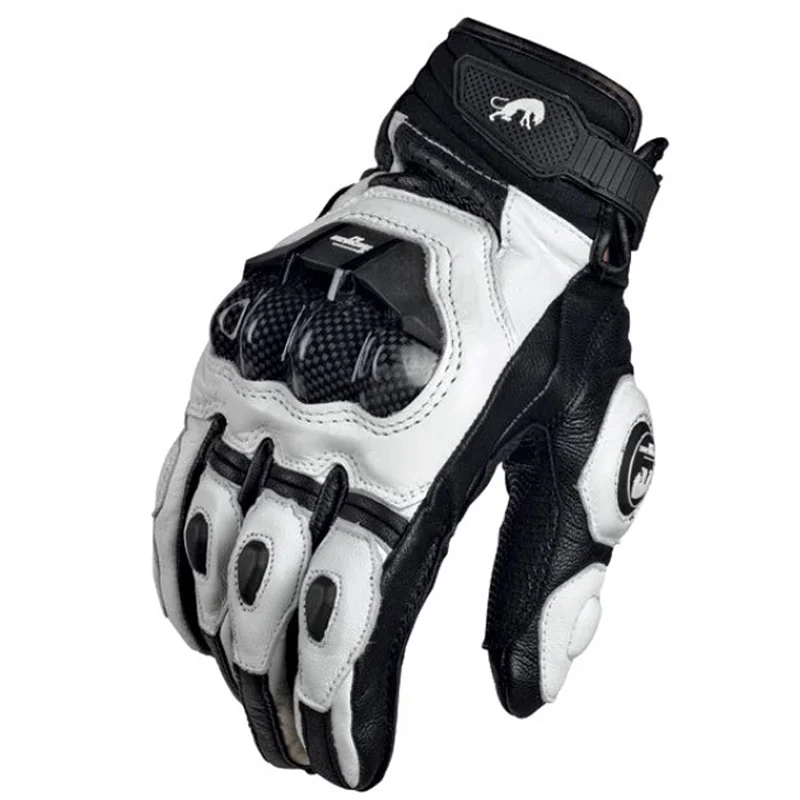 Guantes de motocicleta Cuero Genuino Negro y Blanco