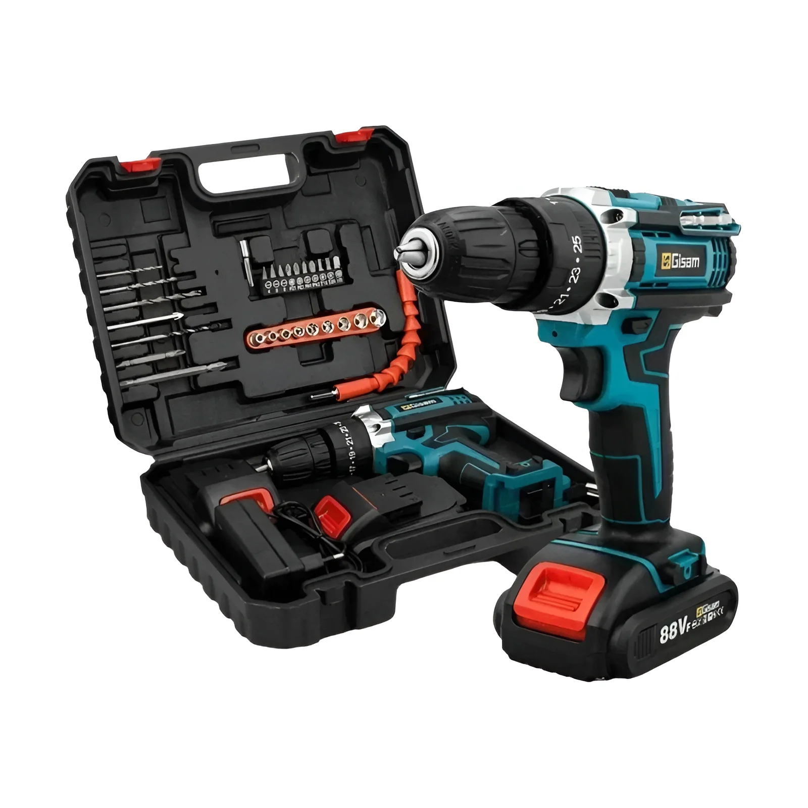 Gismis-destornillador de impacto con batería, taladro inalámbrico multifuncional, herramienta eléctrica, 25 +