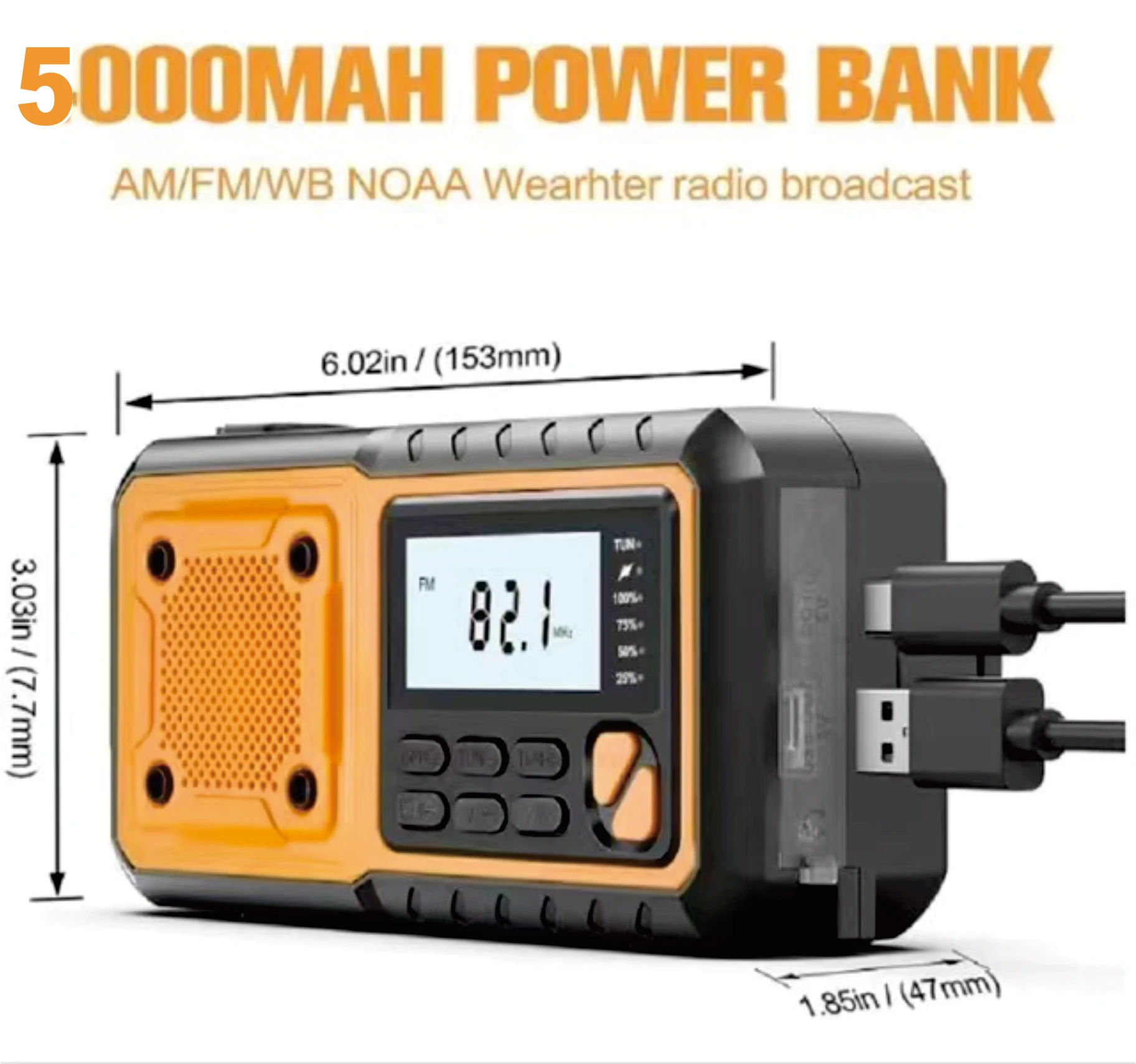 Radio Manivela Solar 5000mAh AM FM NOAA